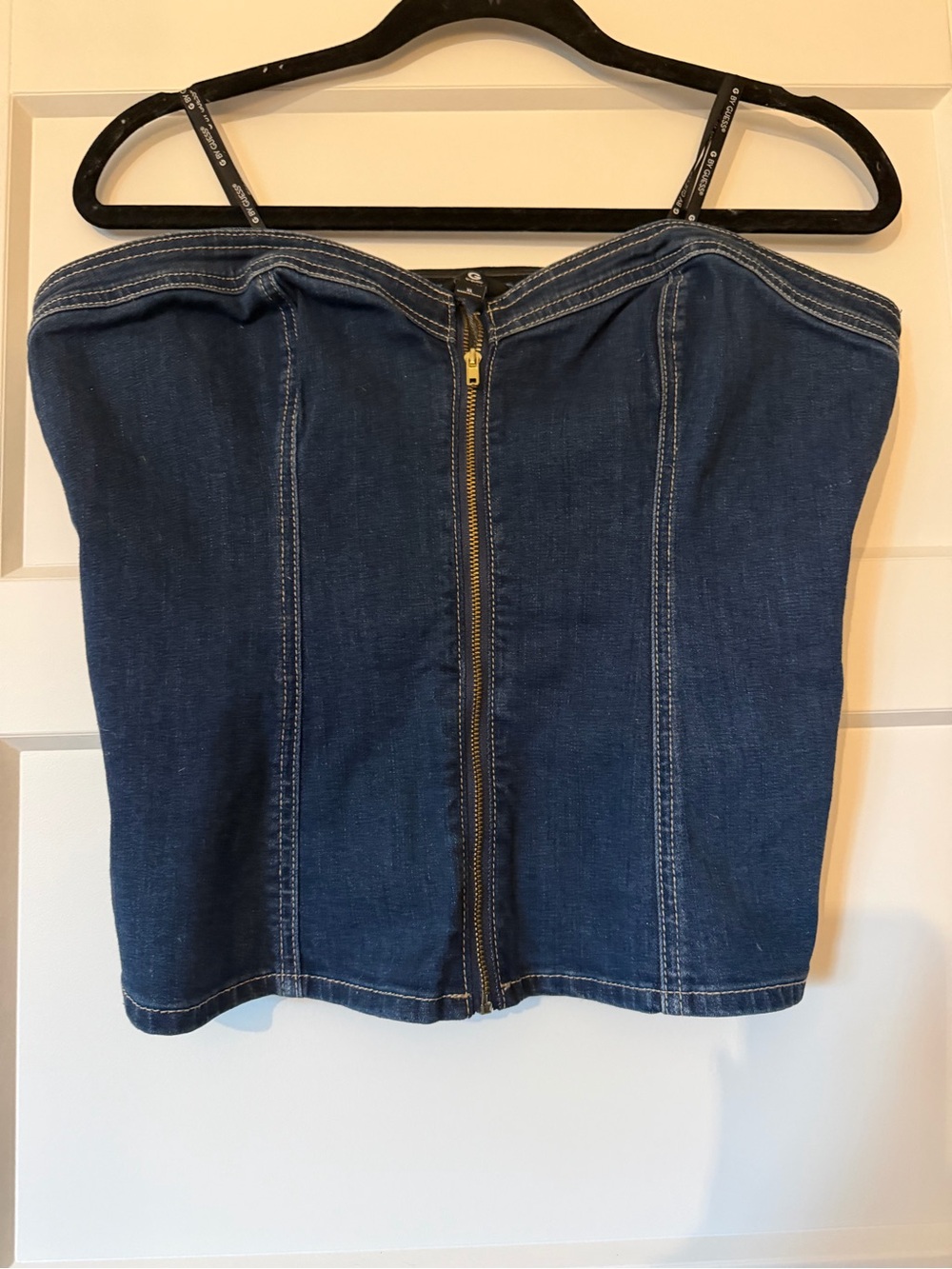 Guess Dark Blue Denim Strapless Zip-Front  Top